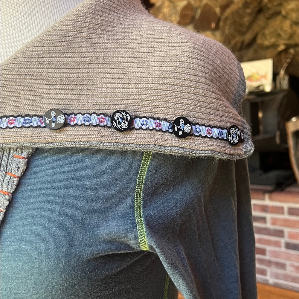 Free People Blue and Cream Cowl Neck Sweater - Picture 3 of 11